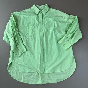 Signature 8 Lime Green Oversized Button Down Shirt Small 100% Cotton Tunic Top
